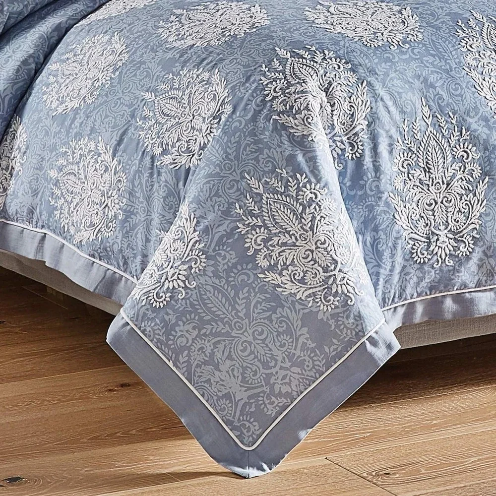 Croscill Zoelle King Comforter & 2 Pillow Shams 3 Pc Set Blue Embroidered Cotton